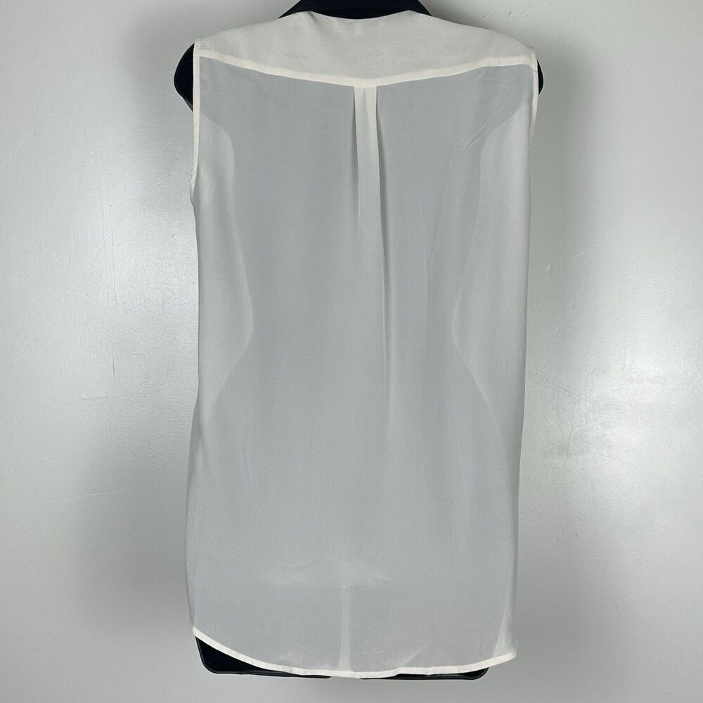 Sandro Paris  100% Silk White Blue Collared Shirt Sleeveless preppy Size 1 US S - Picture 5 of 10